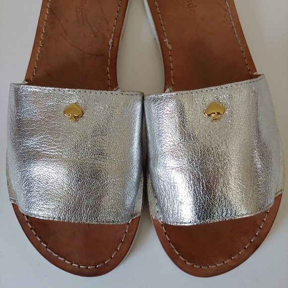 Kate Spade Imperiale Leather Metallic Slide Sandals Size 7.5 - Picture 5 of 13
